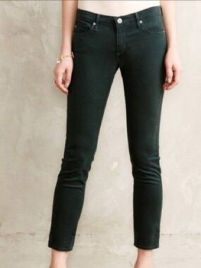 AG Adriano Goldschmied Women 27R Dark Green The Stevie Slim Straight Ankle Jeans